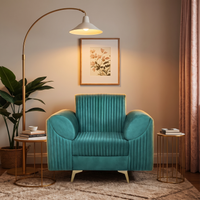 venice 1 seater sofa with plush suede fabric finish color teal