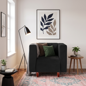 Sydney 1 Seater Sofa- ( Plush Suede Fabric- Black )