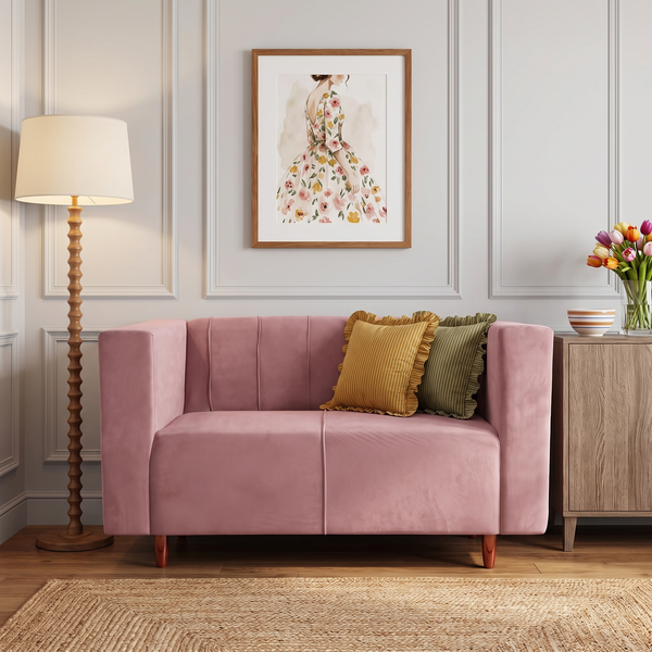 Sydney 2 Seater Sofa- ( Plush Suede Fabric- Peach )