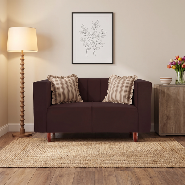 Sydney 2 Seater Sofa- ( Plush Suede Fabric- Brown )