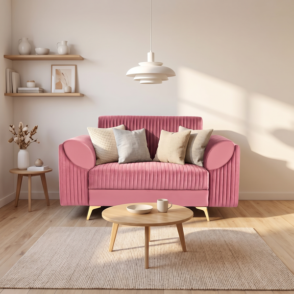 Venice 2 Seater Sofa - ( Plush Suede Fabric - Peach )