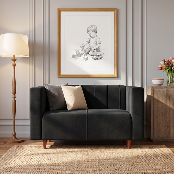 Sydney 2 Seater Sofa- ( Plush Suede Fabric- Black )