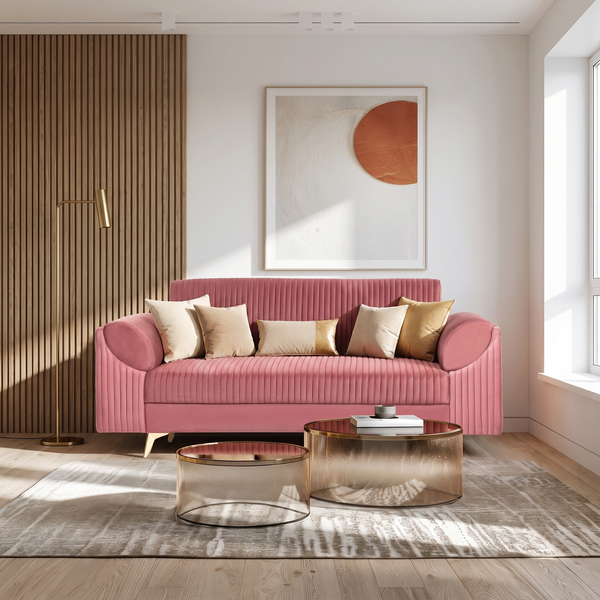 Venice 3 Seater Sofa- ( Plush Suede Fabric - Peach )