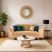 venice 3 seater sofa with plush suede fabric finish color beige
