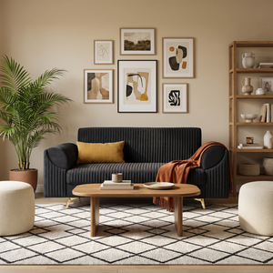 Venice 3 Seater Sofa- ( Plush Suede Fabric- Black )