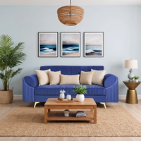 venice 3 seater sofa with plush suede fabric finish color blue