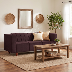 Sydney 3 Seater Sofa- ( Plush Suede Fabric- Brown )