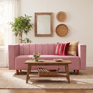 Sydney 3 Seater Sofa- ( Plush Suede Fabric- Peach )