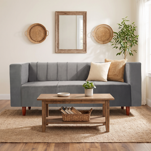 Sydney 3 Seater Sofa- ( Plush Suede Fabric- Grey )