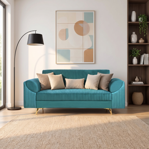 Venice 3 Seater Sofa- ( Plush Suede Fabric- Teal )
