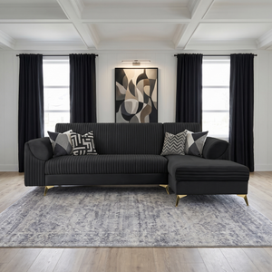 Venice 6 Seater Sofa Right Corner - ( Plush Suede Fabric - Black )