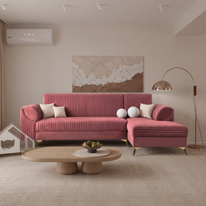 Venice 6 Seater Sofa Right Corner - ( Plush Suede Fabric - Peach )