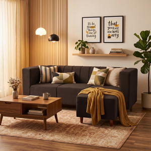 Sydney 4 Seater Sofa Set with Ottoman- ( Plush Suede Fabric- Brown )
