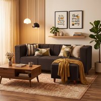 sydney 4 seater sofa set with ottoman plush suede fabric finish color brown