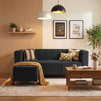 sydney 4 seater sofa set with ottoman plush suede fabric finish color black