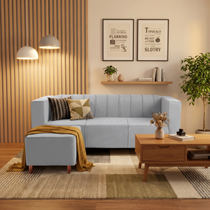 Sydney 4 Seater Sofa Set with Ottoman- ( Plush Suede Fabric- Grey )