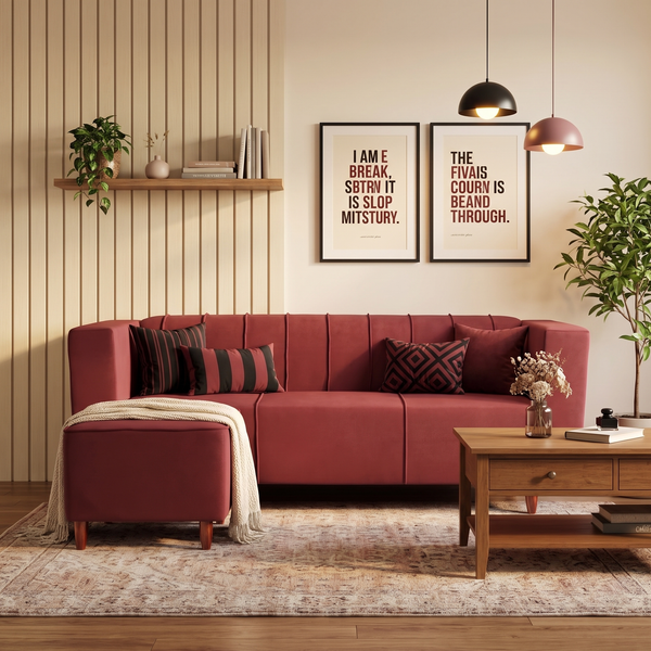 Sydney 4 Seater Sofa Set with Ottoman- ( Plush Suede Fabric- Maroon )