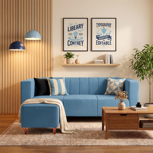 Sydney 4 Seater Sofa Set with Ottoman- ( Plush Suede Fabric- Sky Blue )