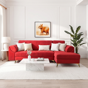 Venice 6 Seater Sofa Right Corner - ( Plush Suede Fabric - Maroon )