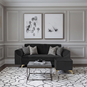 Venice 4 Seater Sofa with 2 Ottoman- ( Plush Suede Fabric- Black )