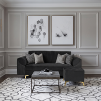 venice 4 seater sofa with 1 ottoman plush suede fabric finish color black