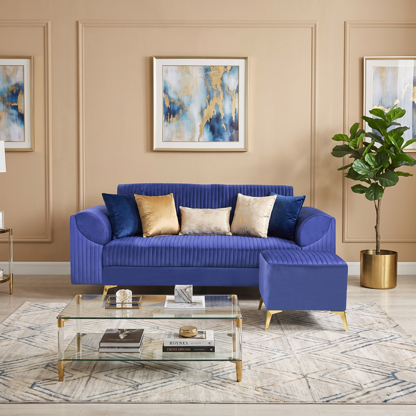 Venice 4 Seater Sofa with 1 Ottoman- ( Plush Suede Fabric- Brown )
