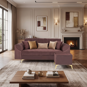 Venice 4 Seater Sofa with 1 Ottoman- ( Plush Suede Fabric- Brown )