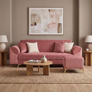 Venice 5 Seater Sofa with 2 Ottoman- ( Plush Suede Fabric- Peach )