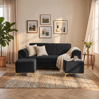 venice 5 seater sofa with 2 ottoman plush suede fabric finish color black