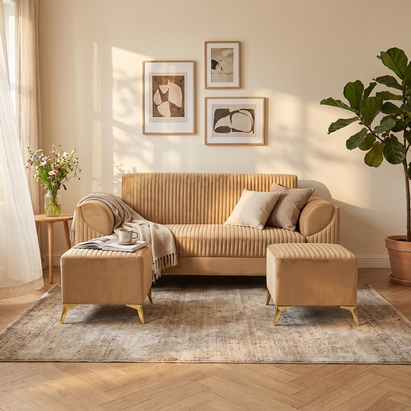 Venice 5 Seater Sofa  - ( Plush Suede Fabric - Beige )