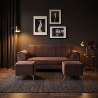 venice 5 seater sofa with 2 ottoman plush suede fabric finish color brown