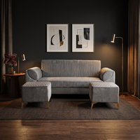 venice 5 seater sofa with 2 ottoman plush suede fabric finish color grey