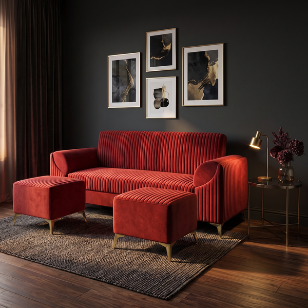 Venice 5 Seater Sofa with  Ottoman- ( Plush Suede Fabric- Maroon )