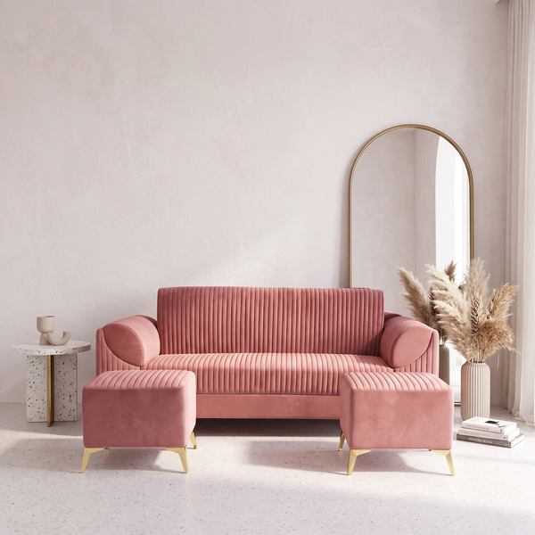 Venice 5 Seater Sofa with 2 Ottoman- ( Plush Suede Fabric- Peach )