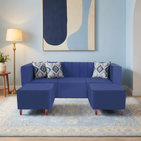 sydney 5 seater sofa set with 2 ottoman plush suede fabric finish color blue