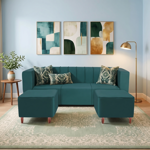 Sydney 5 Seater Sofa Set with 2 Ottoman- ( Plush Suede Fabric- Teal )