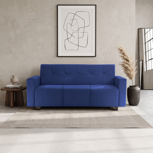 London 3 Seater Sofa- ( Plush Suede Fabric- Blue )