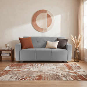 London 3 Seater Sofa- ( Plush Suede Fabric- Grey )