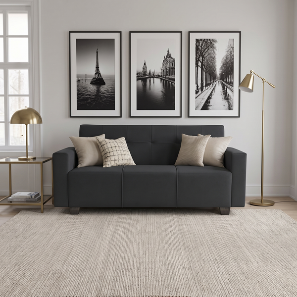 London 3 Seater Sofa- ( Plush Suede Fabric- Black)