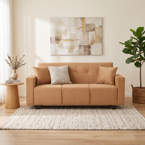 London 3 Seater Sofa- ( Plush Suede Fabric- Beige )