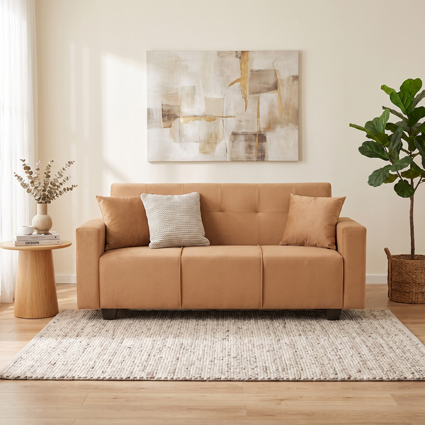 London 3 Seater Sofa- ( Plush Suede Fabric- Beige )