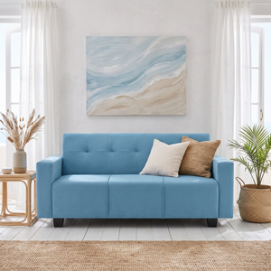 London 3 Seater Sofa- ( Plush Suede Fabric- Sky Blue )