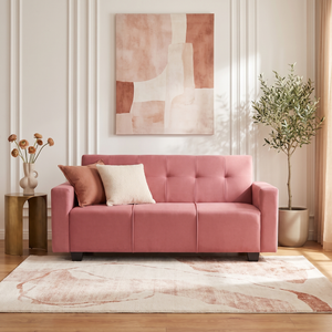 London 3 Seater Sofa- ( Plush Suede Fabric- Peach )