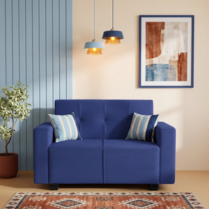 London 2 Seater Sofa- ( Plush Suede Fabric- Blue )