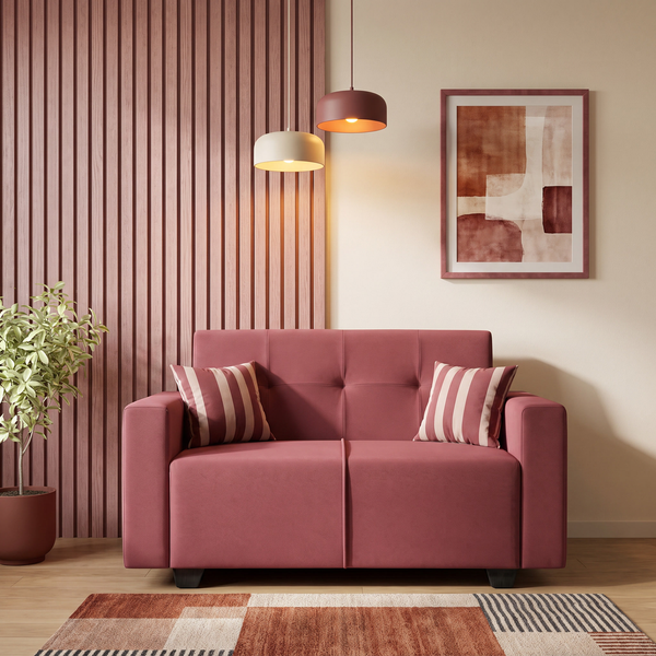 London 2 Seater Sofa- ( Plush Suede Fabric- Peach )