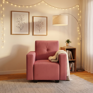 London 1 Seater Sofa- ( Plush Suede Fabric- Peach )