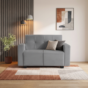 London 2 Seater Sofa- ( Plush Suede Fabric- Grey )