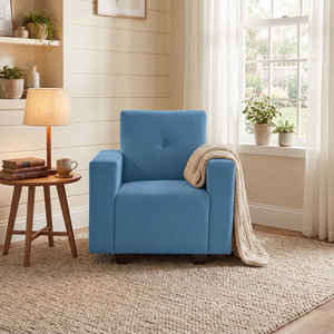 London 1 Seater Sofa- ( Plush Suede Fabric- Sky Blue)