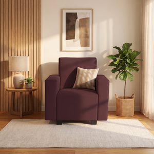 London 1 Seater Sofa- ( Plush Suede Fabric- Brown )