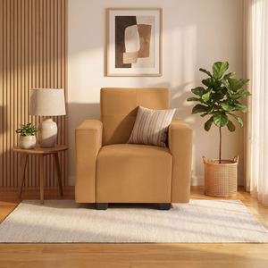 London 1 Seater Sofa- ( Plush Suede Fabric- Beige )